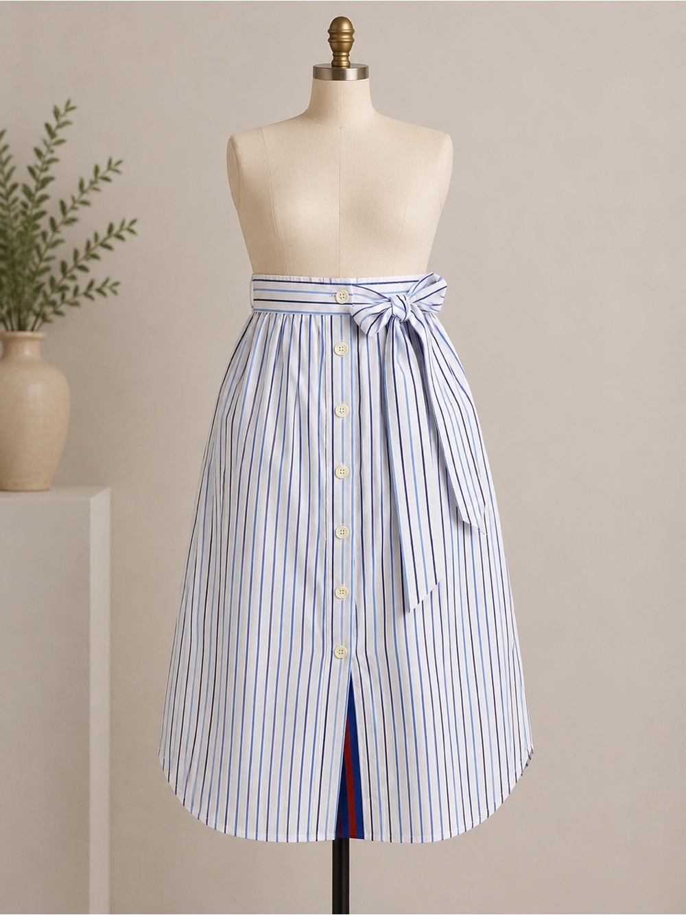 NWT Talbots Fresh Poplin Tie Waist Midi Skirt Veranda Stripe Petite 6P